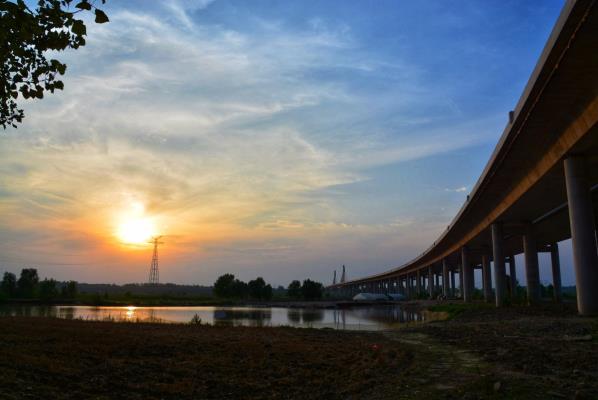 夕陽下的淮上淮河大橋